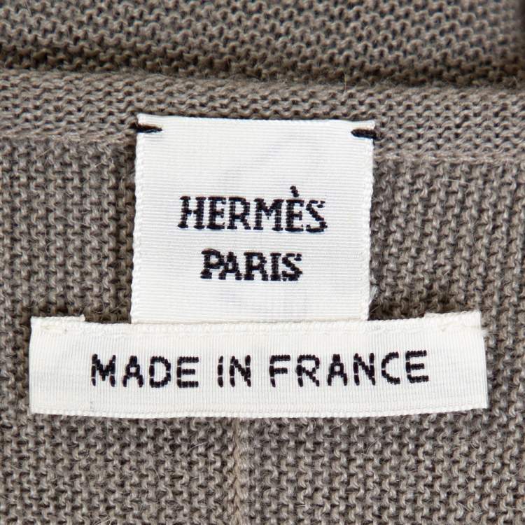 Pre Owned Hermes Grey Alpaca & Silk Floral Print Paneled Sweater M