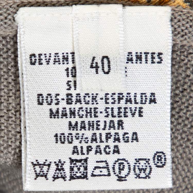 Pre Owned Hermes Grey Alpaca & Silk Floral Print Paneled Sweater M