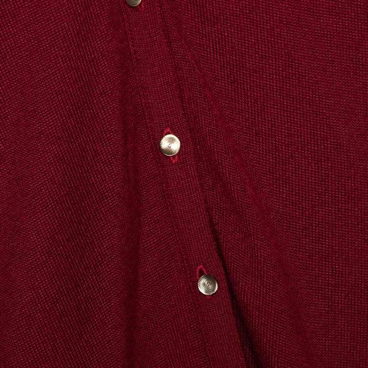 Pre Owned Hermès Burgundy Cashmere Silk Button Front Cardigan M
