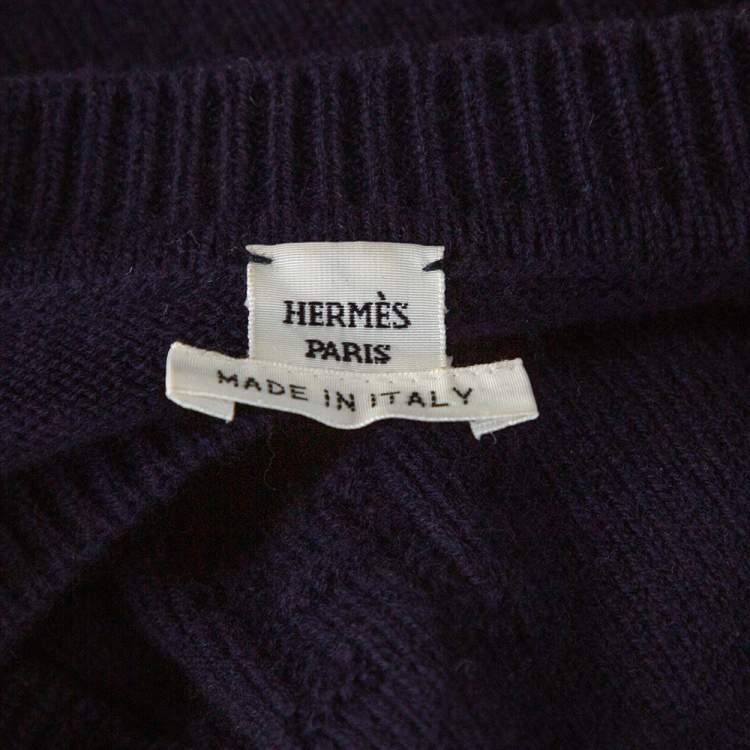 Pre Owned Hermès Dark Blue Ribbed Wool Knit Voyage Sweater S