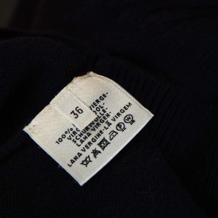 Pre Owned Hermès Dark Blue Ribbed Wool Knit Voyage Sweater S