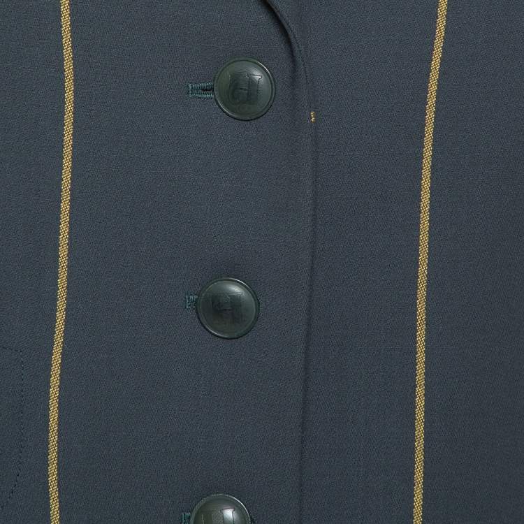 Pre Owned Hermes Uniform Green Wool & Velvet Collar Detail Knee Length Vintage Coat L