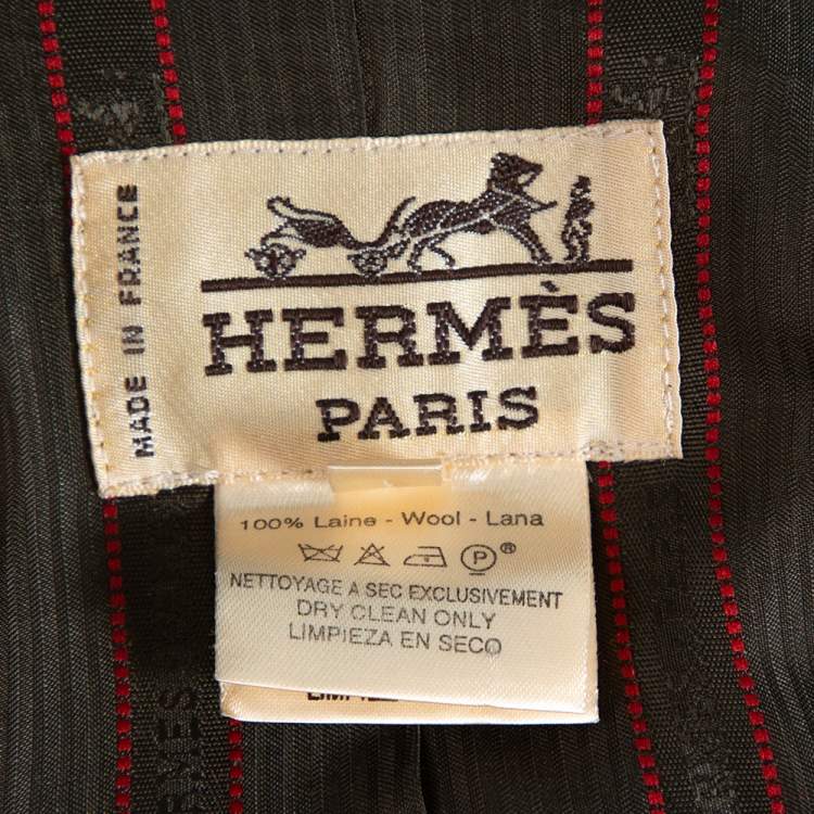 Pre Owned Hermes Uniform Green Wool & Velvet Collar Detail Knee Length Vintage Coat L