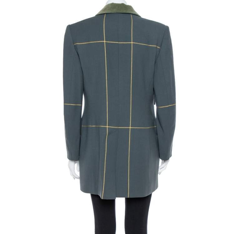 Pre Owned Hermes Uniform Green Wool & Velvet Collar Detail Knee Length Vintage Coat L