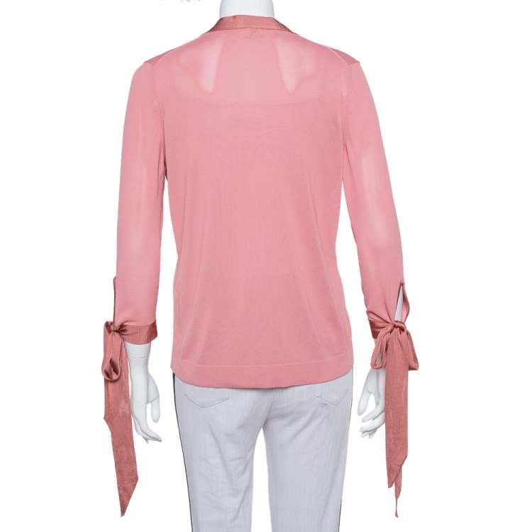 Pre Owned Hermes Pink Knit Sleeve Tie Detail Top L