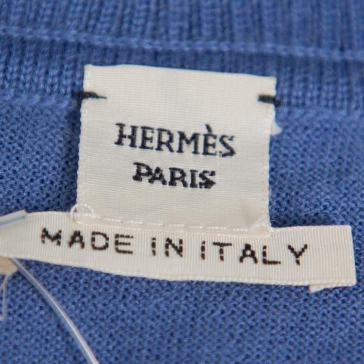 Pre Owned Hermès Blue Cashmere Sleeveless Polo T-Shirt S