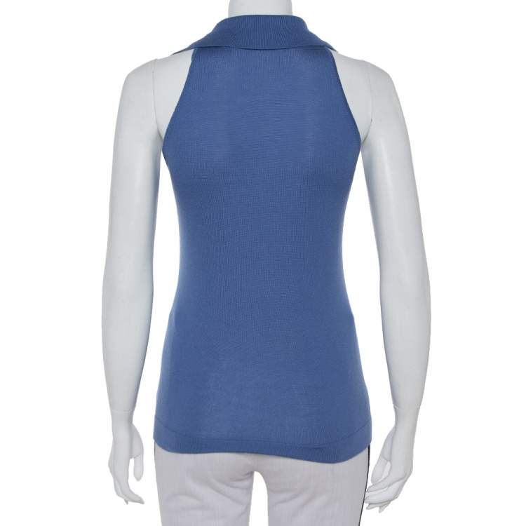 Pre Owned Hermès Blue Cashmere Sleeveless Polo T-Shirt S
