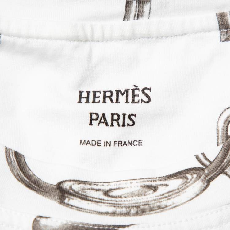 Pre Owned Hermes White Saddle Printed Cotton Crewneck T-Shirt XL