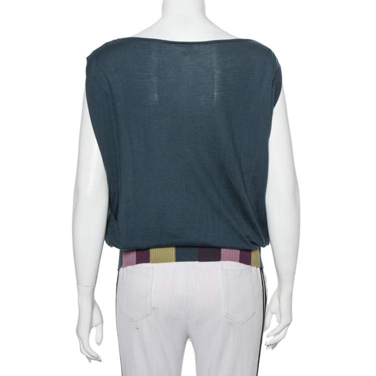 Pre Owned Hermes Multicolor Paisley Printed Knit & Cashmere Oversized Sleeveless Top S
