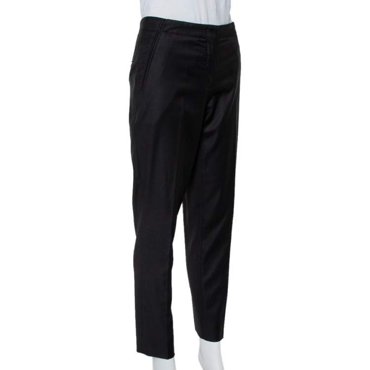 Pre Owned Hermes Black Wool Tapered Leg Trousers M
