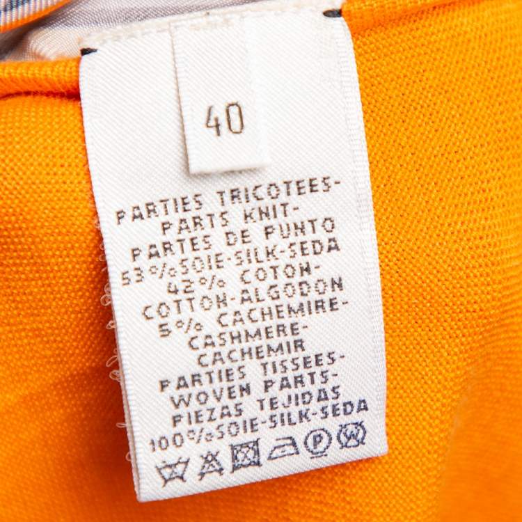 Pre Owned Hermes Orange Printed Silk & Knit Paneled Top M