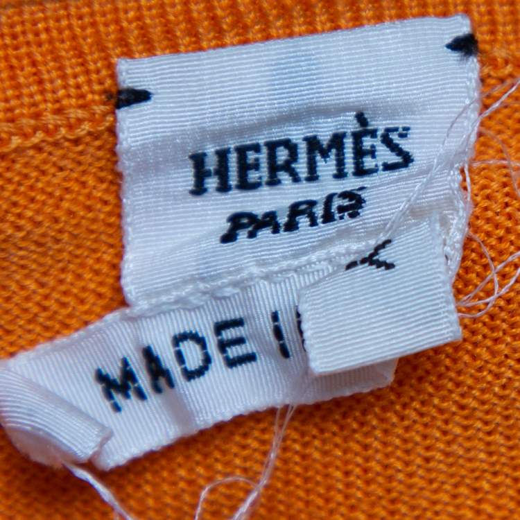 Pre Owned Hermes Orange Printed Silk & Knit Paneled Top M
