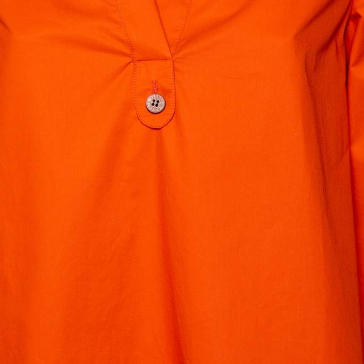 Pre Owned Hermes Orange Cotton V-Neck Top S