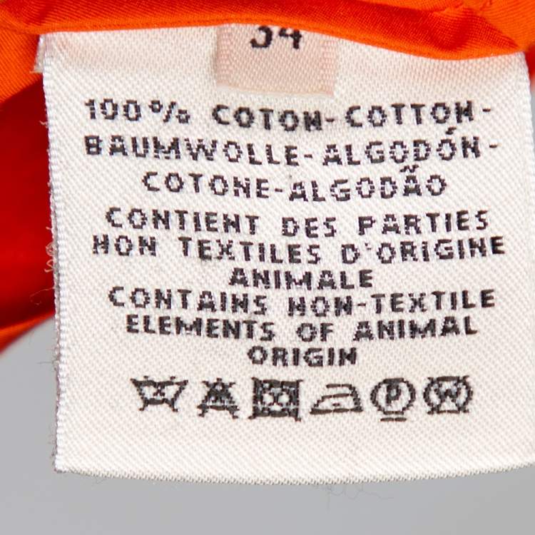 Pre Owned Hermes Orange Cotton V-Neck Top S