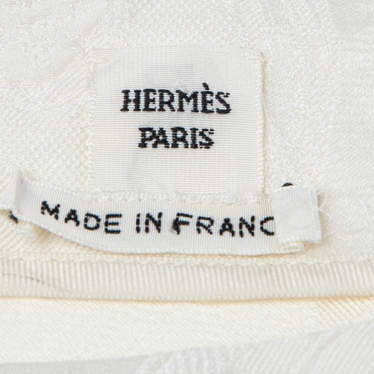 Pre Owned Hermes Cream Jacquard Silk Side Slit Round Neck Top S