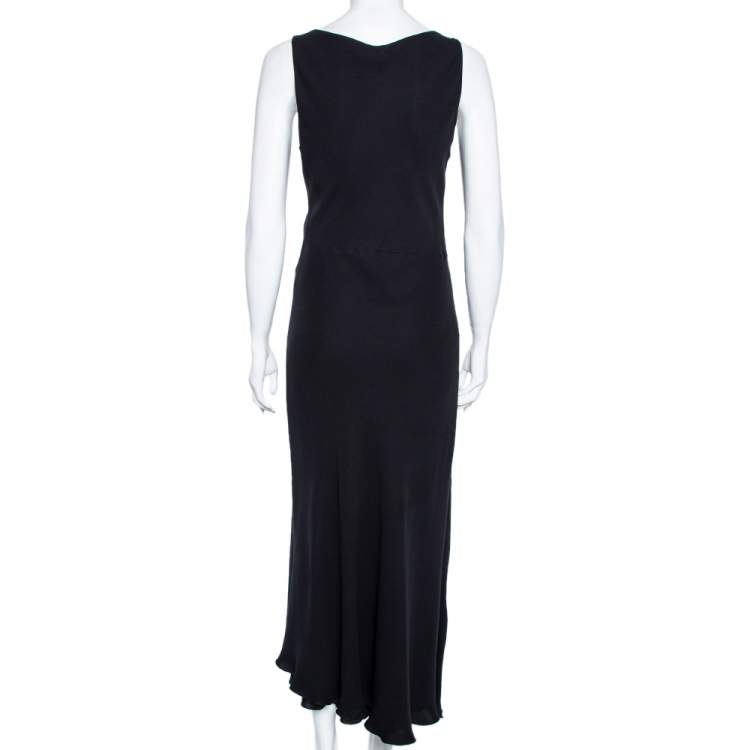 Pre Owned Hermés Black Silk Crepe Sleeveless V-neck Maxi Dress M