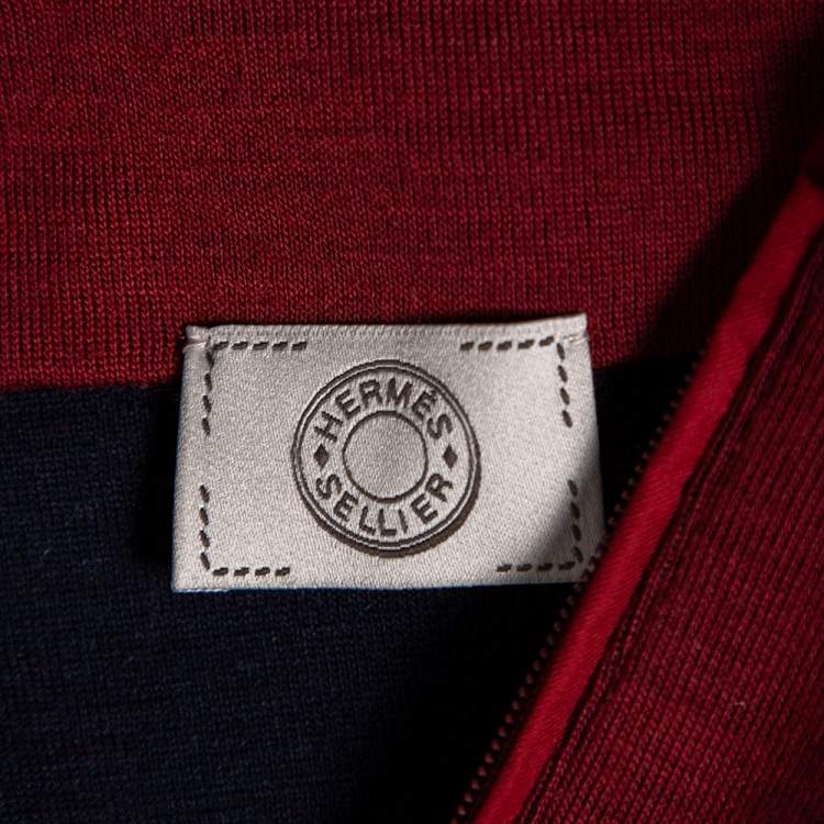 Pre Owned Hermes Sellier Red Wool Half Zip Sweater L