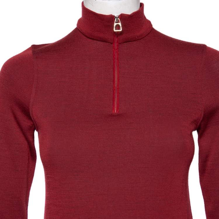 Pre Owned Hermes Sellier Red Wool Half Zip Sweater L