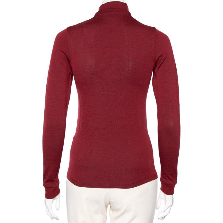 Pre Owned Hermes Sellier Red Wool Half Zip Sweater L