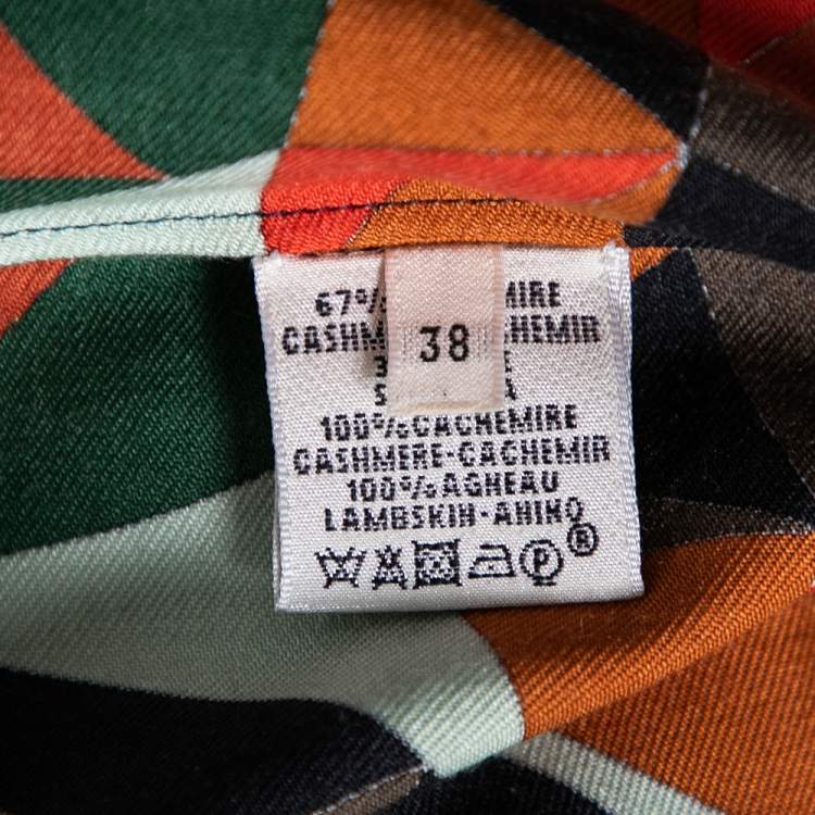 Pre Owned Hermes Teal Blue Geometric Printed Cashmere Dress M
