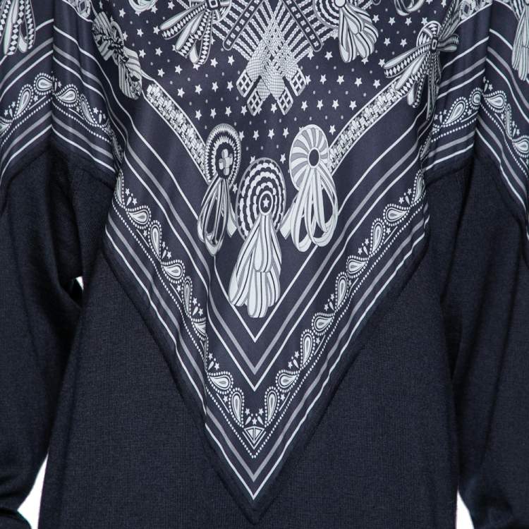 Pre Owned Hermes Blue Bandana Print Silk and Knit Dress M