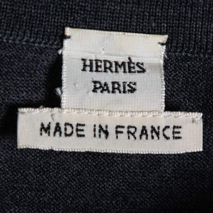 Pre Owned Hermes Charcoal Grey Wool Sleeveless Button Front Long cardigan M