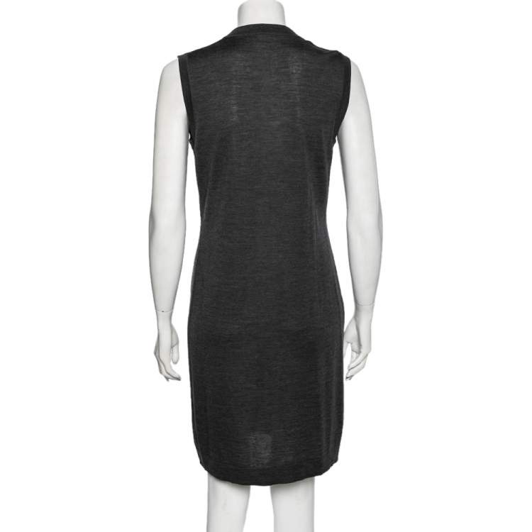 Pre Owned Hermes Charcoal Grey Wool Sleeveless Button Front Long cardigan M