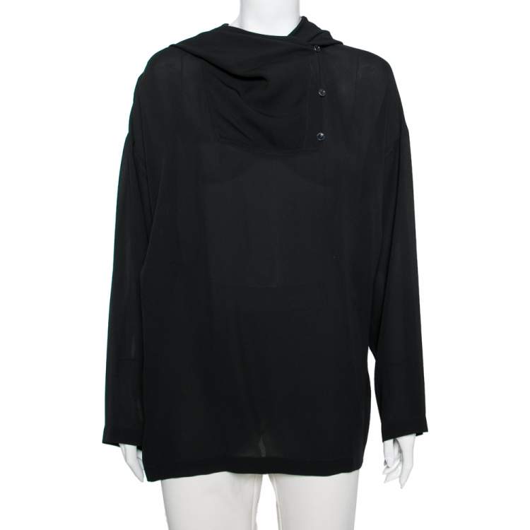 مملوكة مسبقًا Hermes Black Silk Hooded Oversized Top S