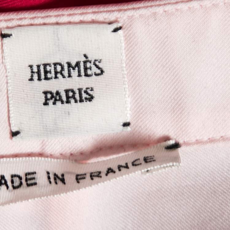 Pre Owned Hermes Pink Brides De Gala Printed Silk Button Front Shirt L
