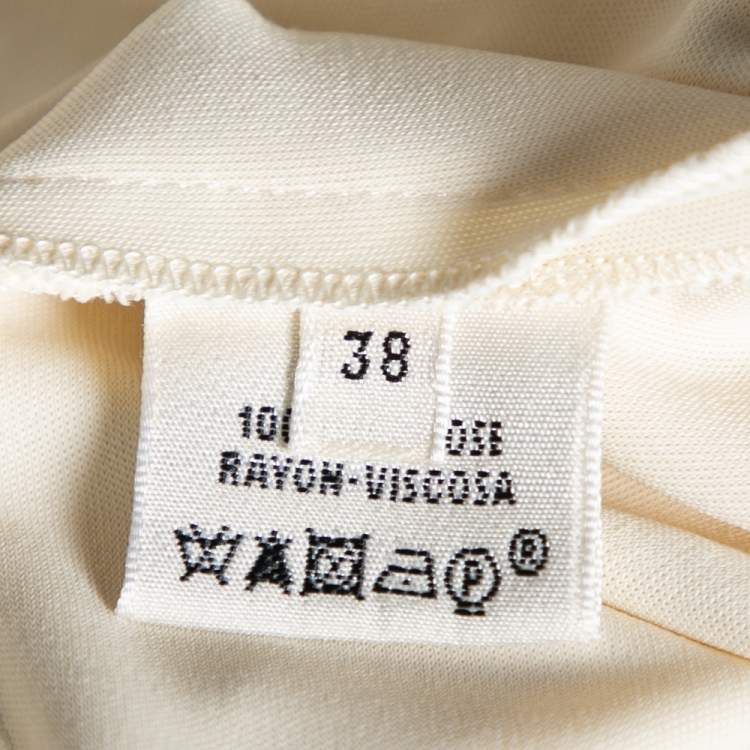 Pre Owned Hermes Cream Jersey Overlay Detail Belted Shift Dress M
