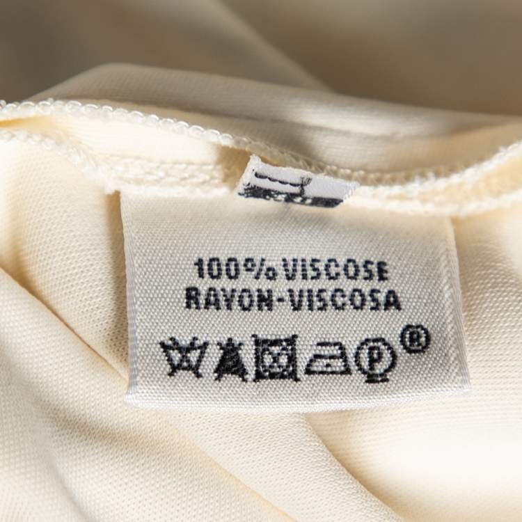Pre Owned Hermes Cream Jersey Overlay Detail Belted Shift Dress M