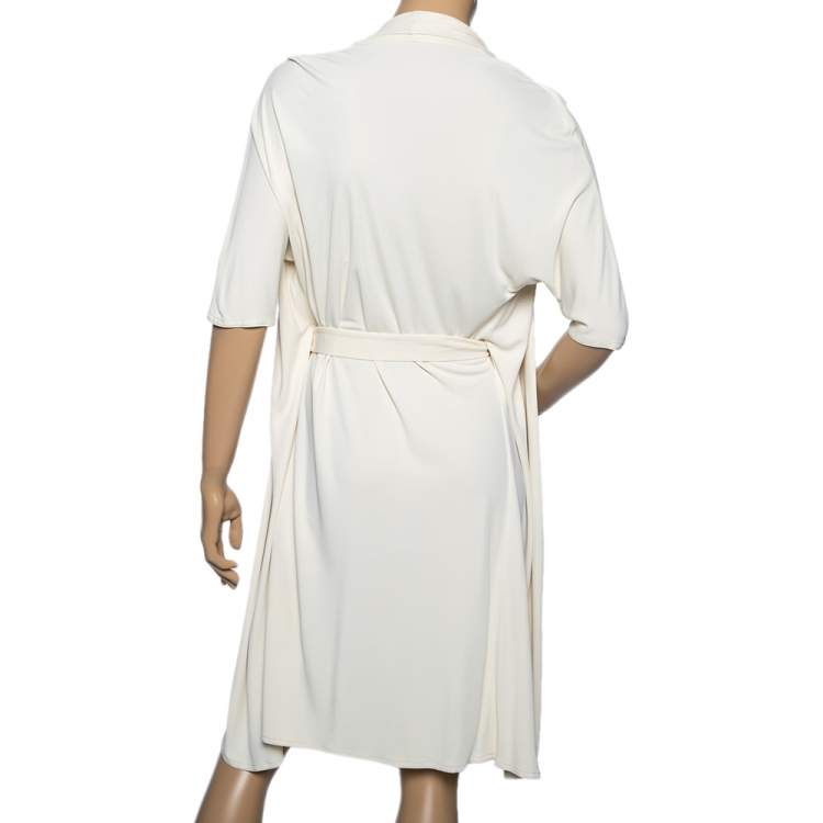 Pre Owned Hermes Cream Jersey Overlay Detail Belted Shift Dress M