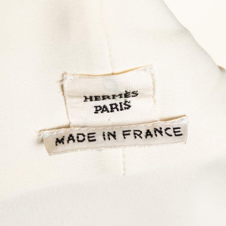 Pre Owned Hermes Cream Jersey Overlay Detail Belted Shift Dress M