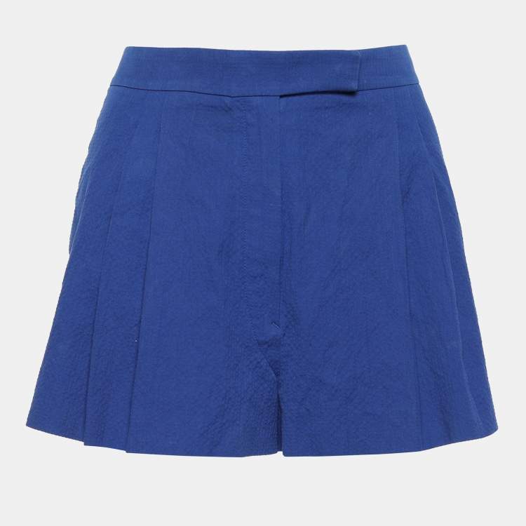 Pre Owned Hermes Blue Cotton Pleat Detailed Shorts M