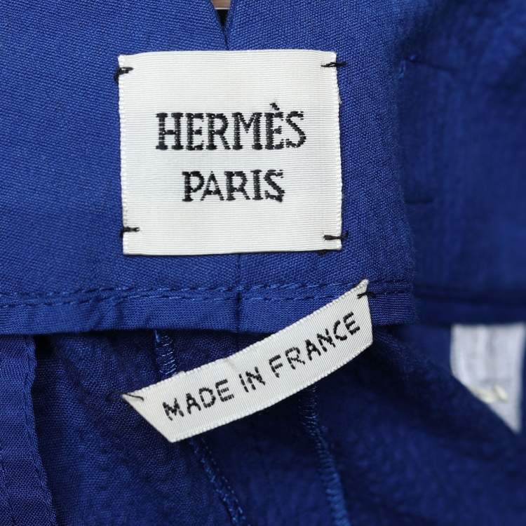 Pre Owned Hermes Blue Cotton Pleat Detailed Shorts M