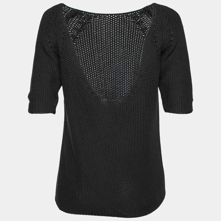 Pre Owned Hermes Black Cotton Knit Low Back Detail Sweater S
