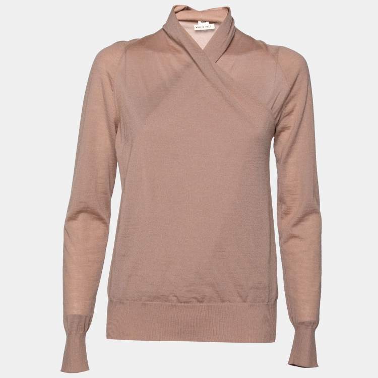 Pre Owned Hermes Dusky Pink Cashmere Wrap Detail Sweater S