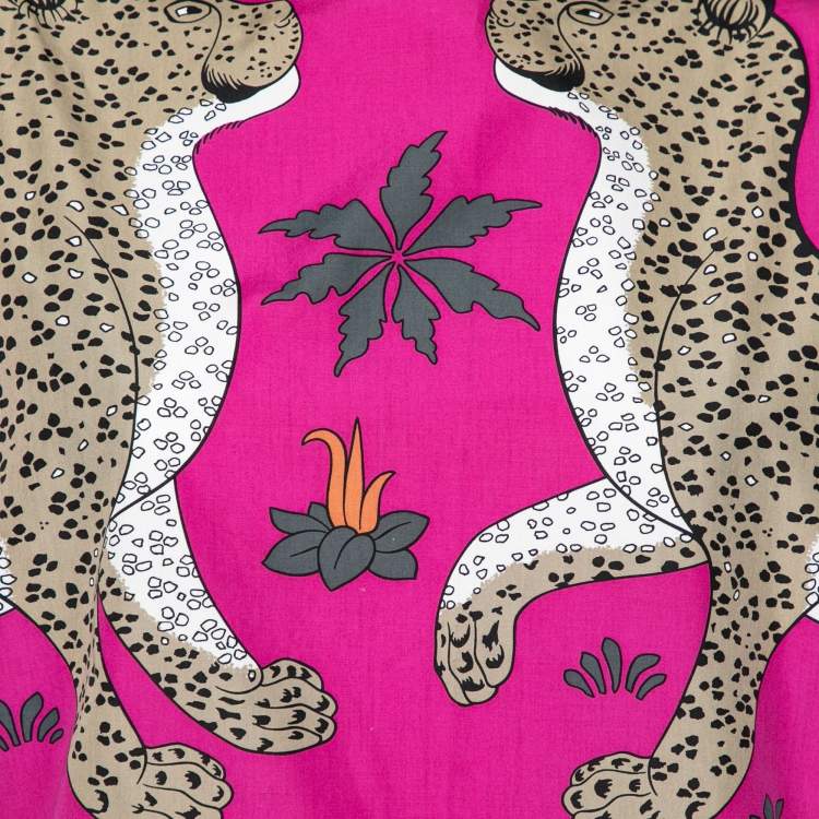 Pre Owned Hermes Purple Printed Cotton & Rib Knit Trimmed Oversized Top S