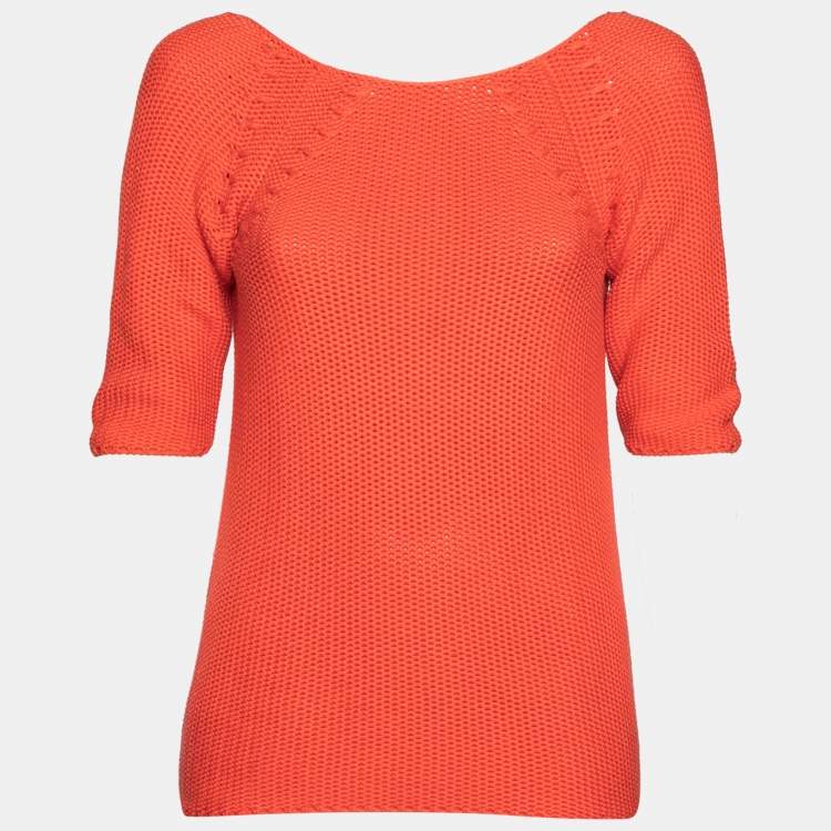 Pre Owned Hermes Orange Cotton Knit Low Back Detail Sweater S