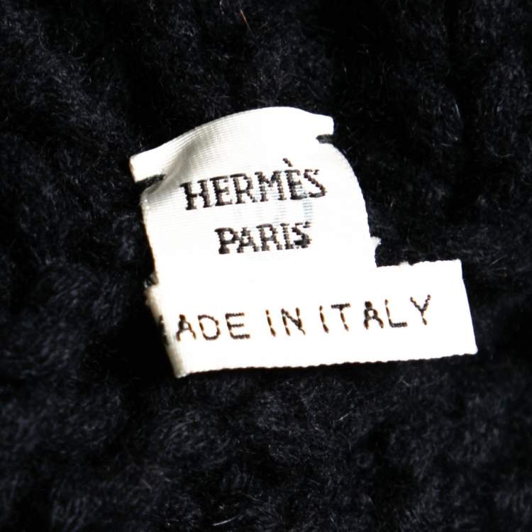 Pre Owned Hermes Navy Blue Cashmere Chunky Cable Knit Zip Front Cardigan S