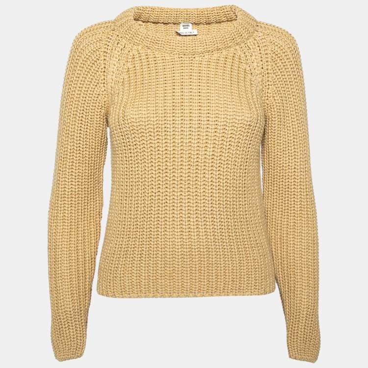 Pre Owned Hermes Beige Chunky Knit Long Sleeve Sweater S