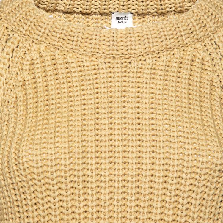 Pre Owned Hermes Beige Chunky Knit Long Sleeve Sweater S
