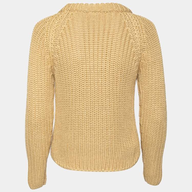 Pre Owned Hermes Beige Chunky Knit Long Sleeve Sweater S