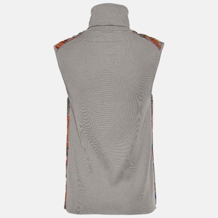 Pre Owned Hermès Grey La Laboratoire du Temps Silk Sleeveless Turtleneck Top M