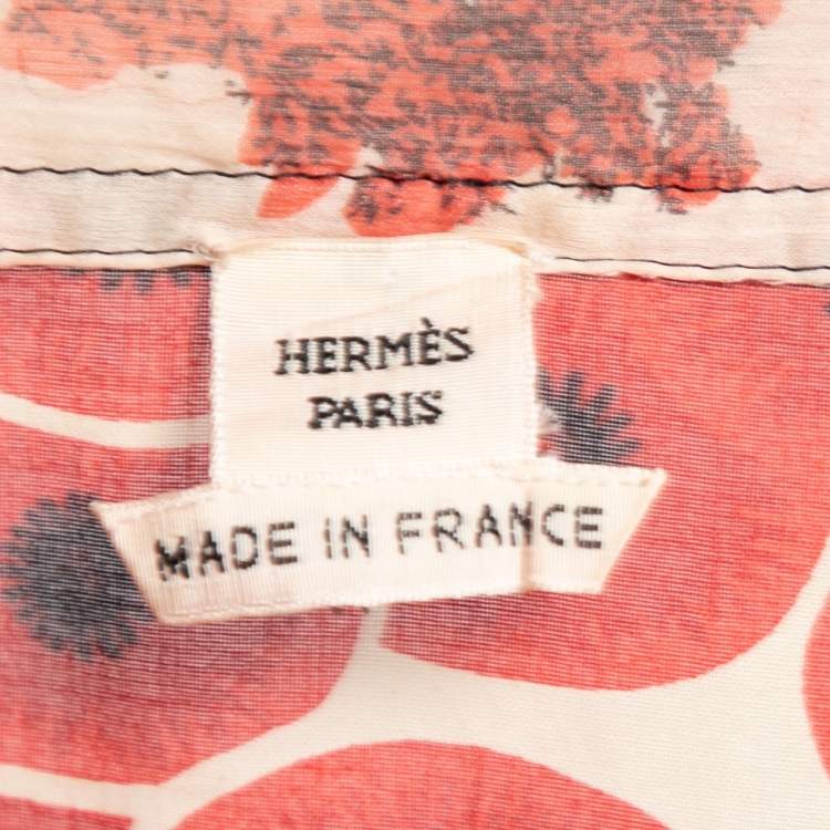 Pre Owned Hermes Red Printed Cotton & Silk V-Neck Tunic M