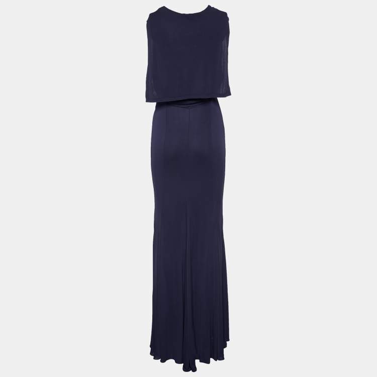 Pre Owned Hermès Deep Purple Jersey Open Back Knit Maxi Dress M