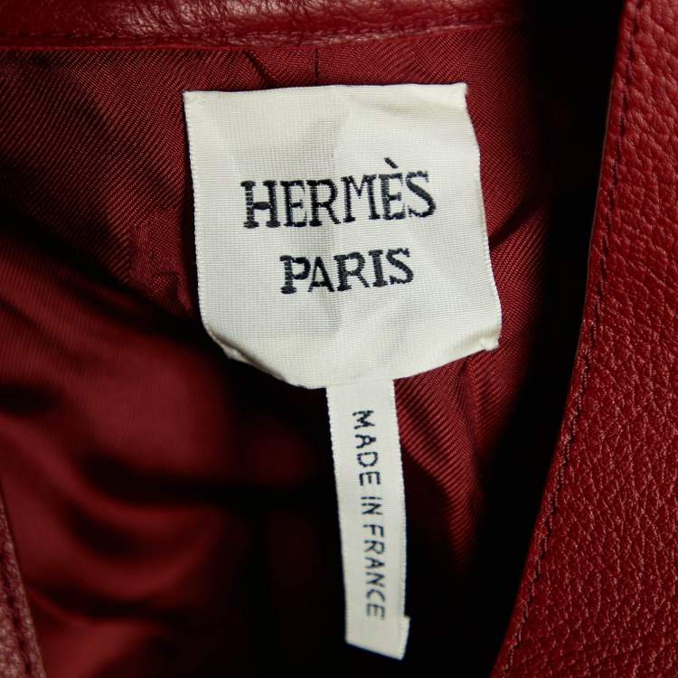 Pre Owned Hermes Burgundy Leather Strap Detail Jacket L
