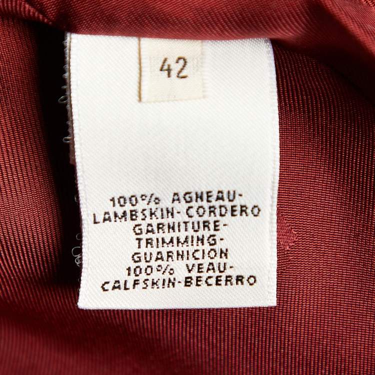 Pre Owned Hermes Burgundy Leather Strap Detail Jacket L