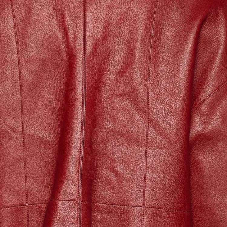 Pre Owned Hermes Burgundy Leather Strap Detail Jacket L