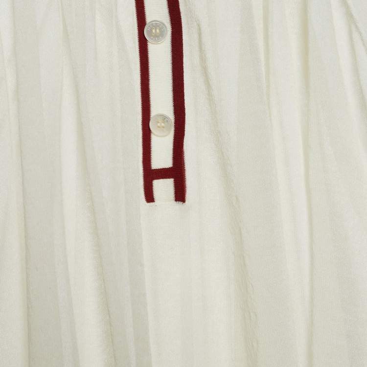 Pre Owned Hermes Ivory Cotton Knit Sheer Polo Top S
